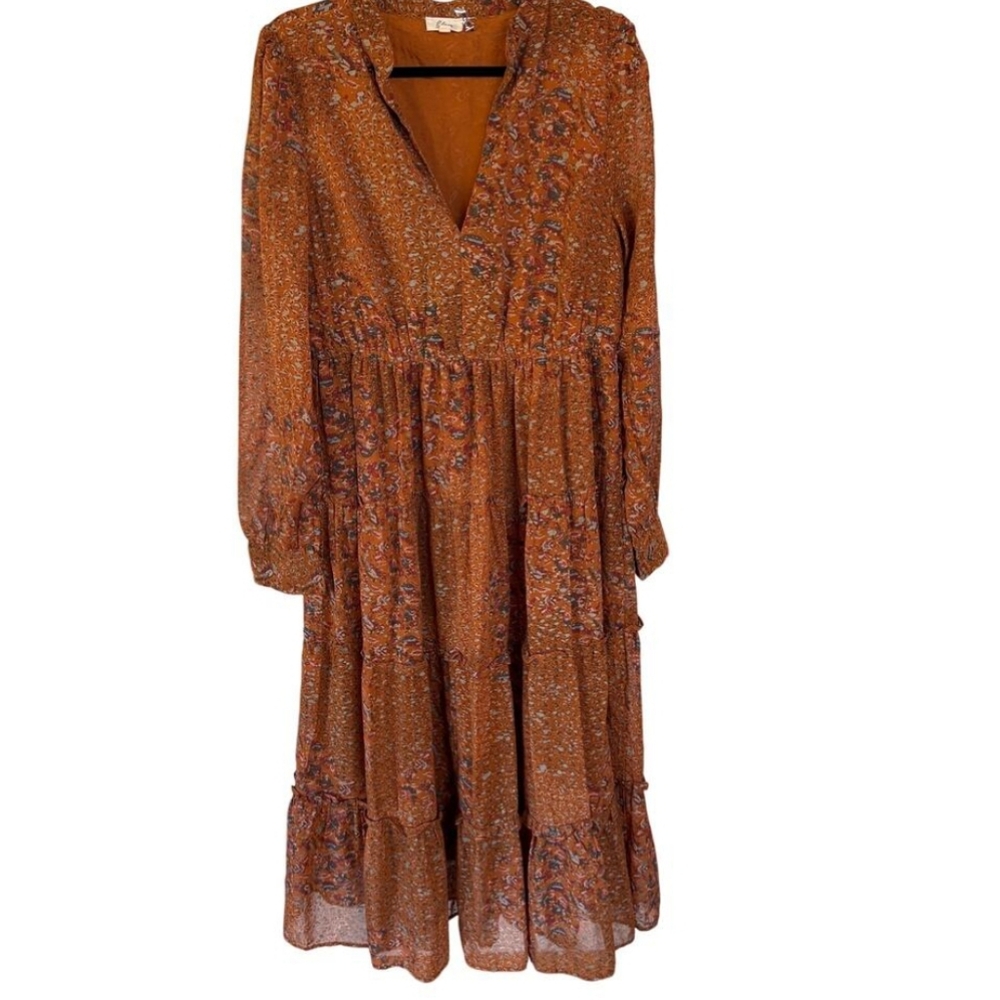 Elan Rust Orange Floral Chic Maxi Dress For Women Medium - Picture 6 of 6